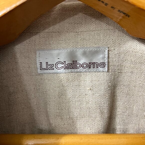 Vintage Liz Claiborne Tan Linen Cotton Open Front Blazer Jacket Size 14 - Picture 3 of 9